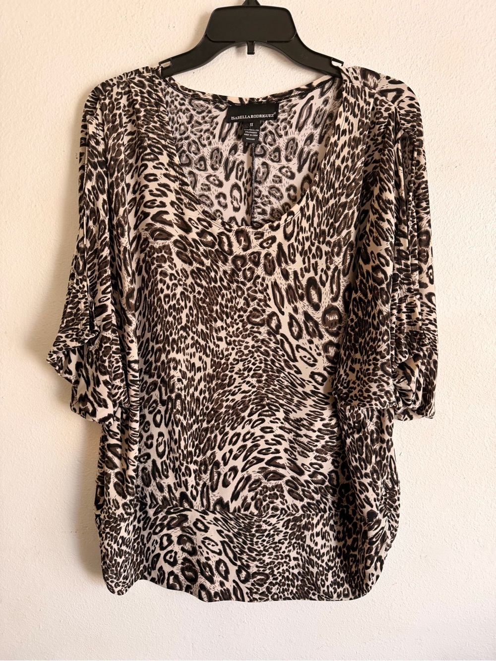 Isabella Rodriguez Leopard Print Dolman Blouse - Black & Cream